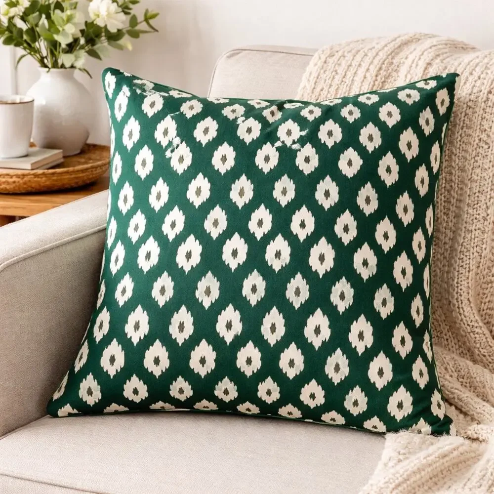 IKEA SKÅNEFJÄLLA Green Ikat Cushion Cover 20x20 100% Cotton Zip